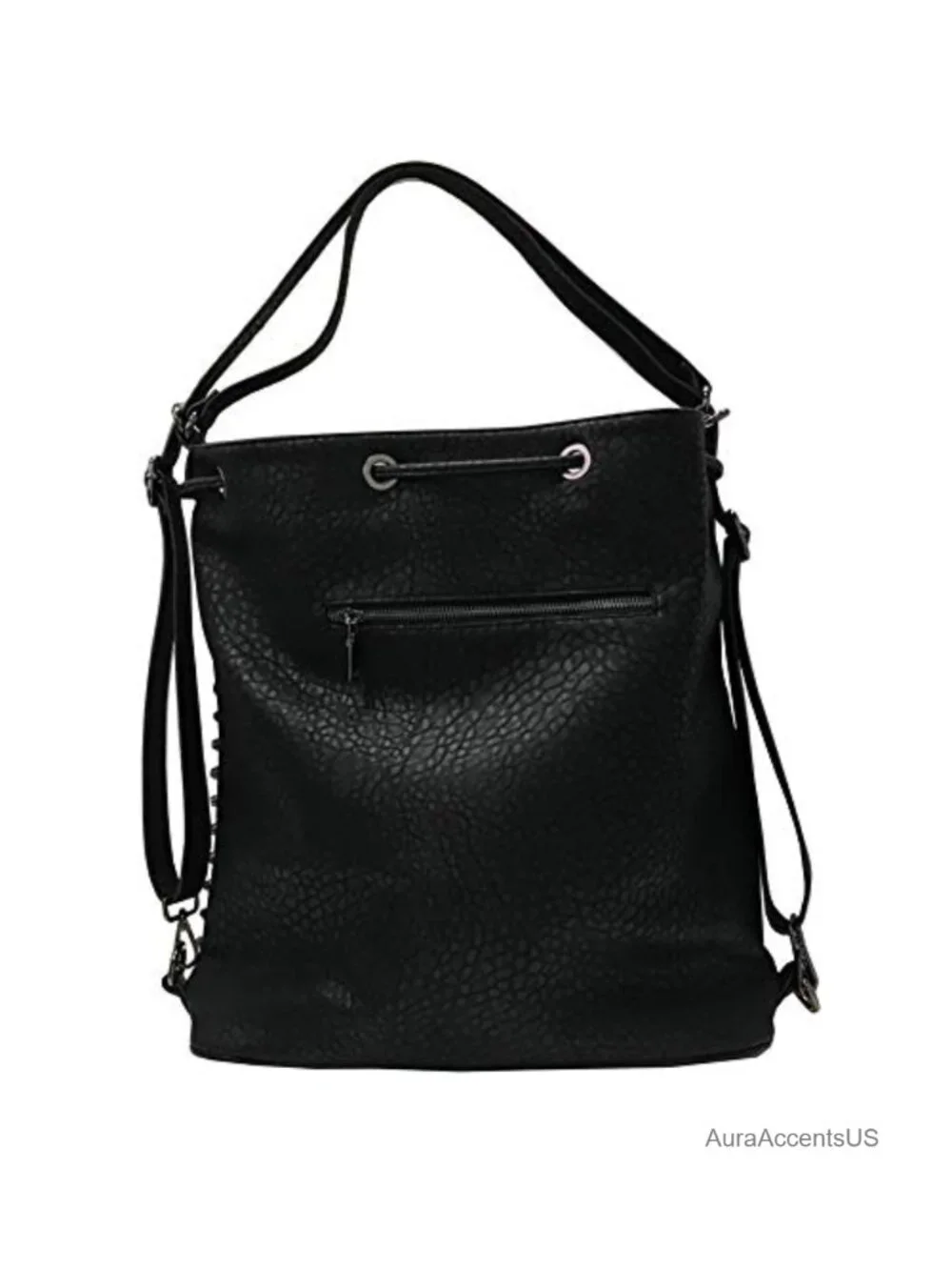 Oversized Studded Bucket Bag Convertible Vegan Leather Backpack Crossbody